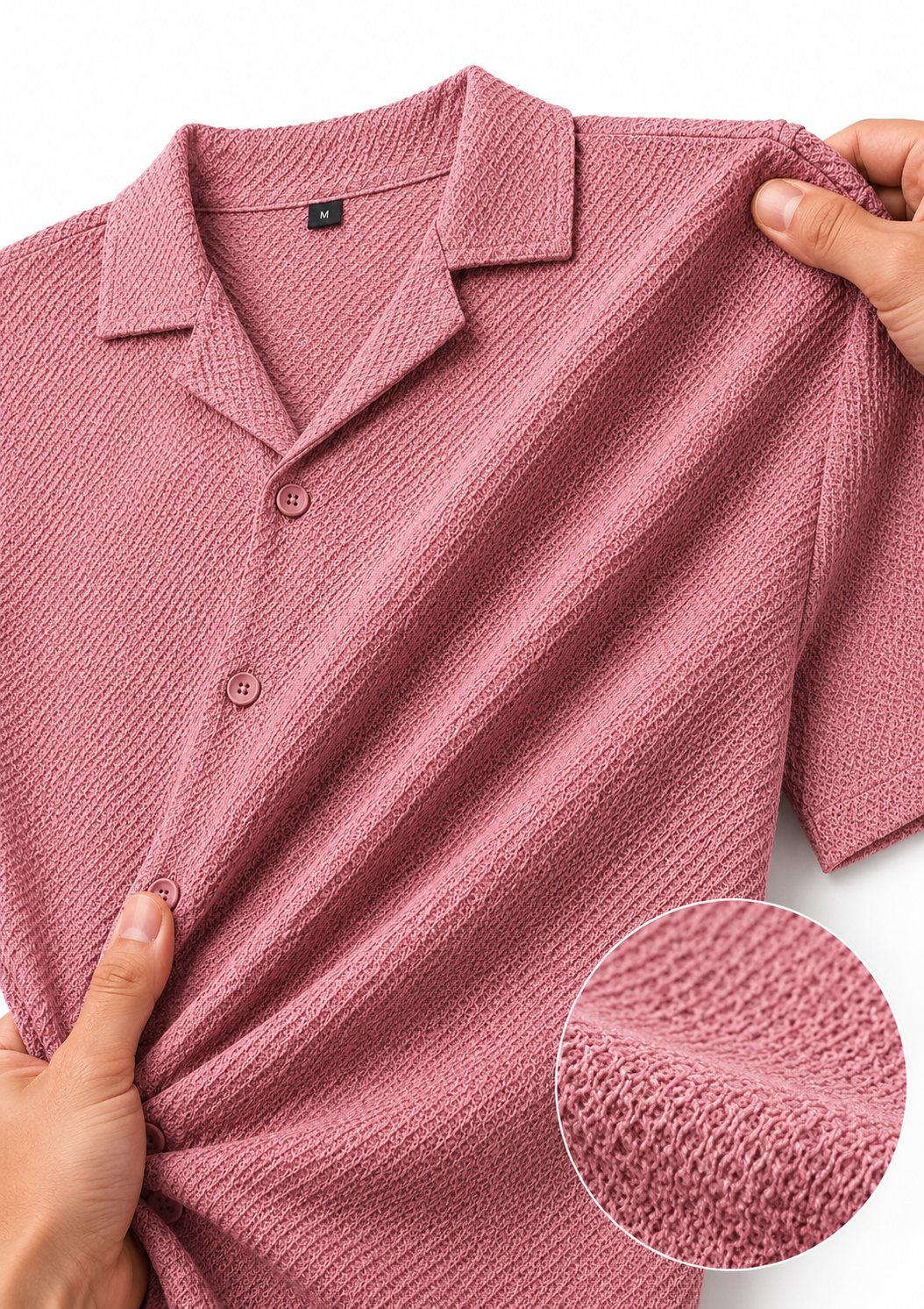 Premium Popcorn Cuban Collar OVERSIZED-SHIRT (Dusty Pink)