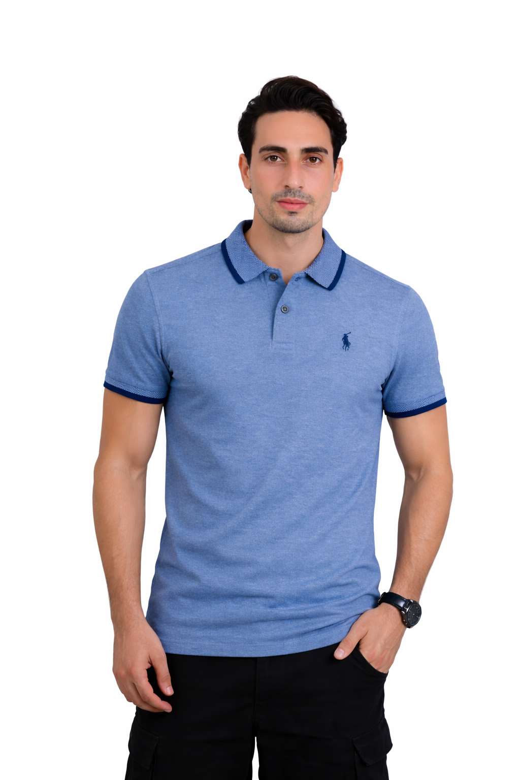 MEN'S Two Tone TEE POLO (Teal Blue)
