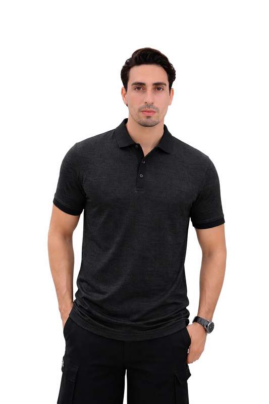 Regal Grid Weave Polo Tee ( Black)