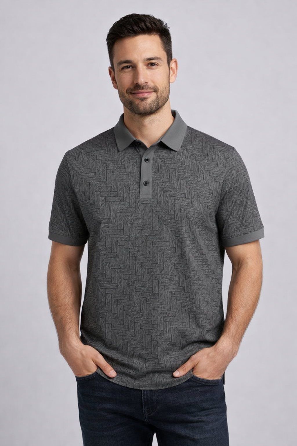 Regal Grid Weave Polo Tee ( Pearl Bush)