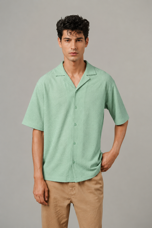 Premium Popcorn Cuban Collar OVERSIZED-SHIRT (Mint)