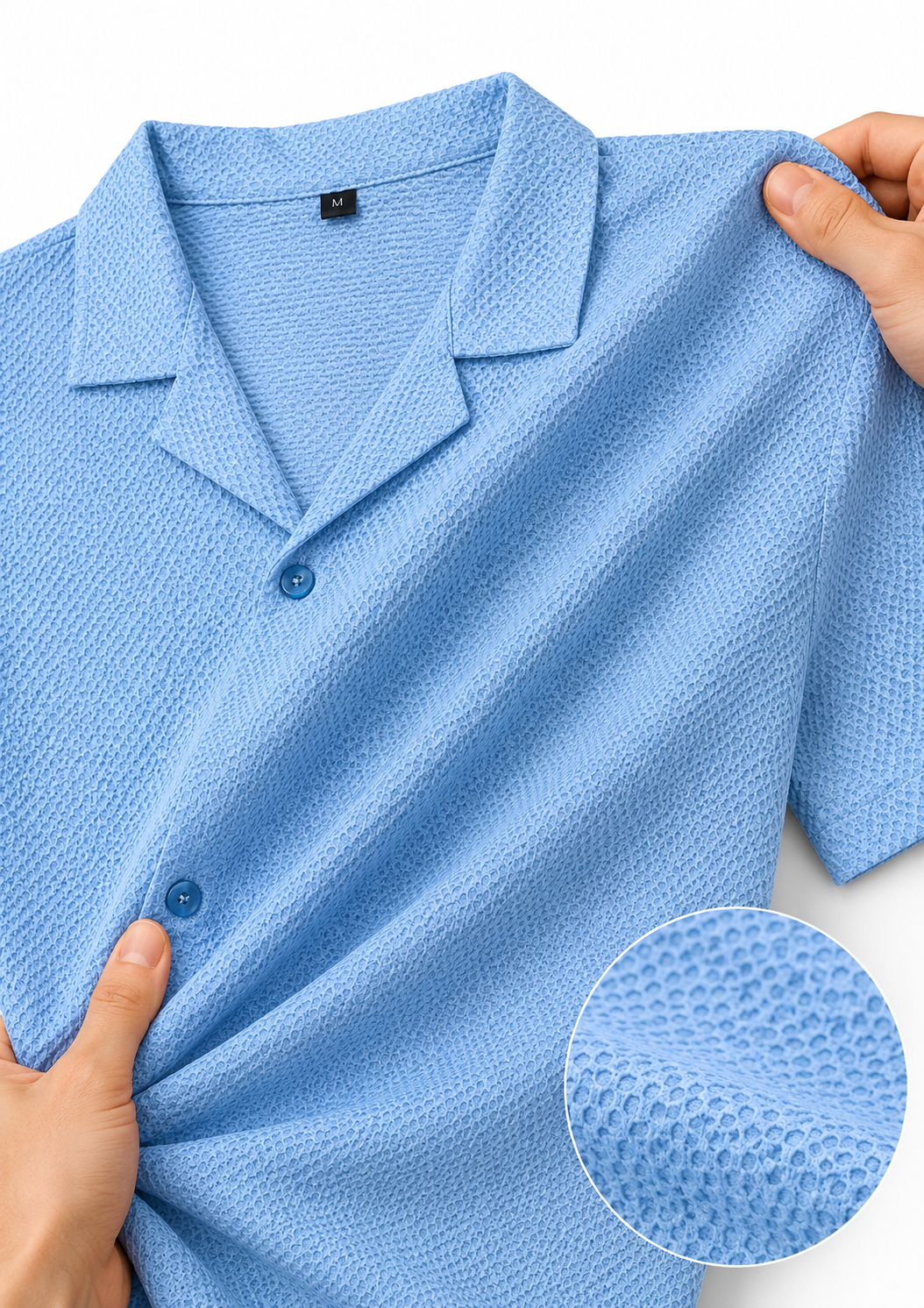 Premium Popcorn Cuban Collar OVERSIZED-SHIRT  (Sky Blue)