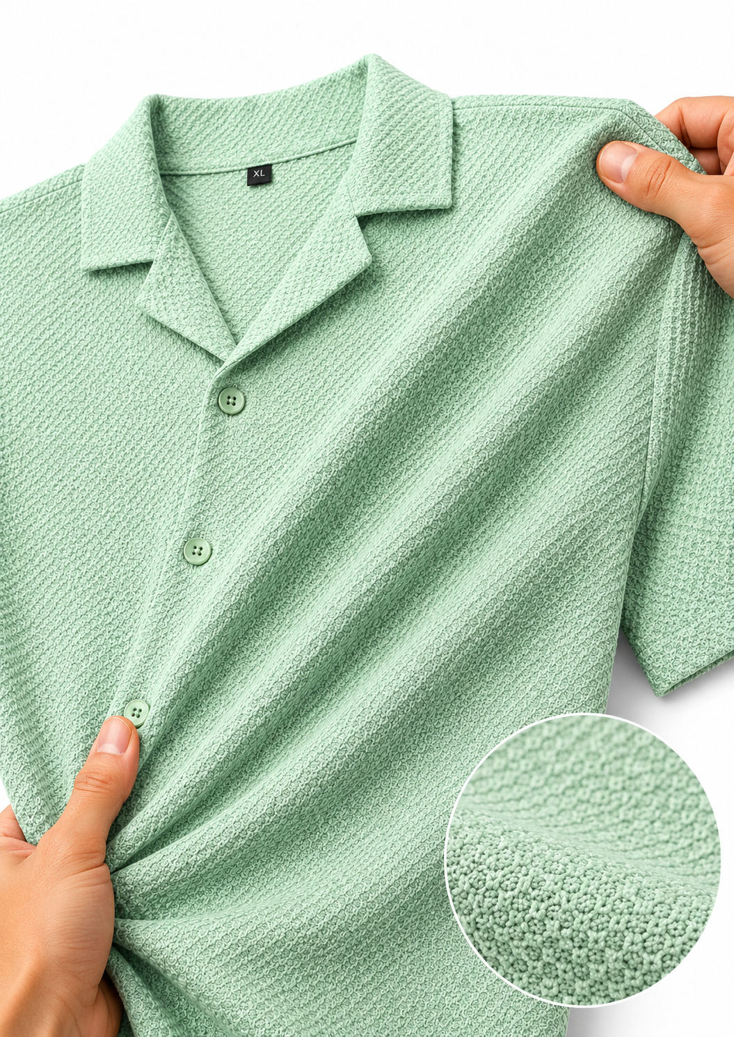 Premium Popcorn Cuban Collar OVERSIZED-SHIRT (Mint)