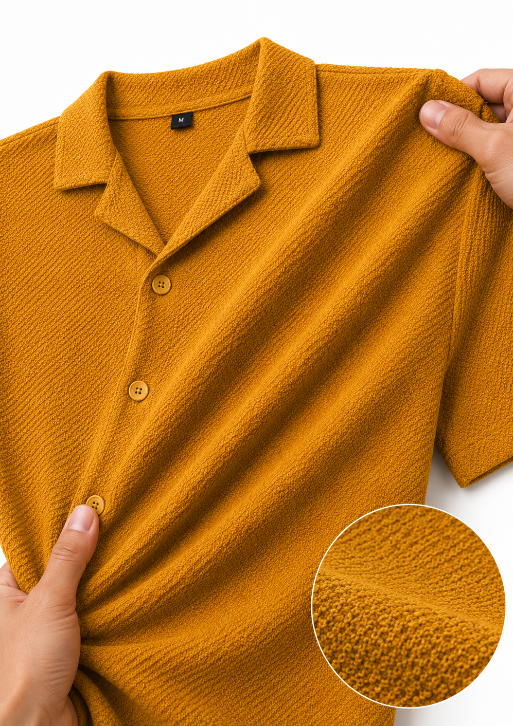 Premium Popcorn Cuban Collar OVERSIZED-SHIRT (Mustard)