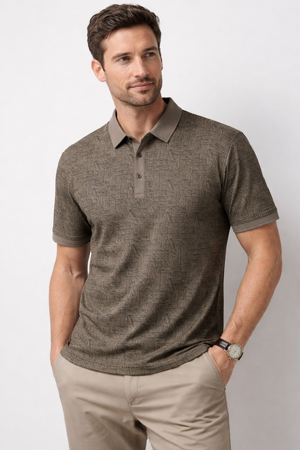 Regal Grid Weave Polo Tee (Ironwood Brown)