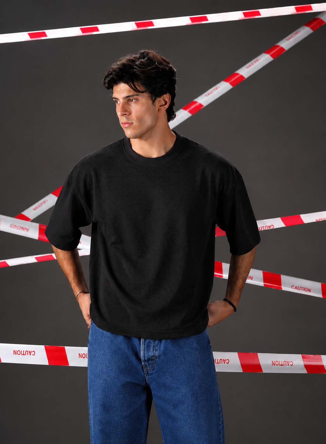 Premium Popcorn Texture Oversized T-Shirt Black