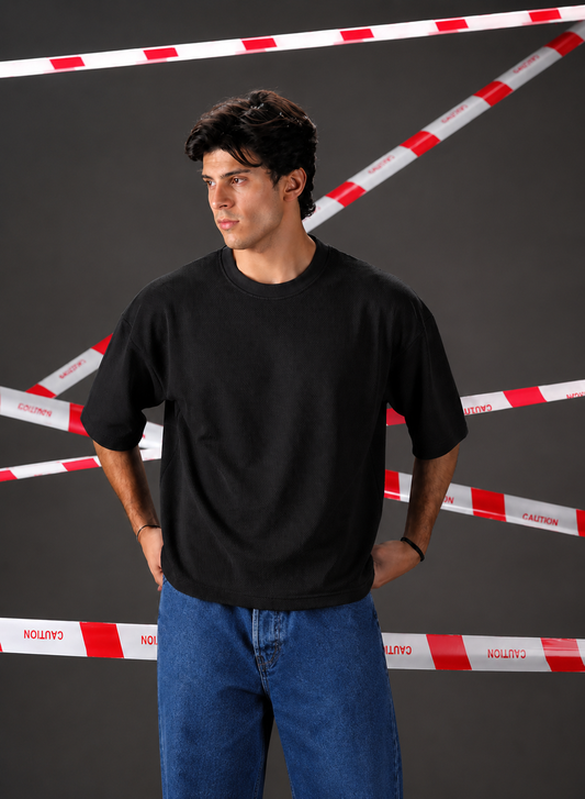 Premium Popcorn Texture Oversized T-Shirt Black