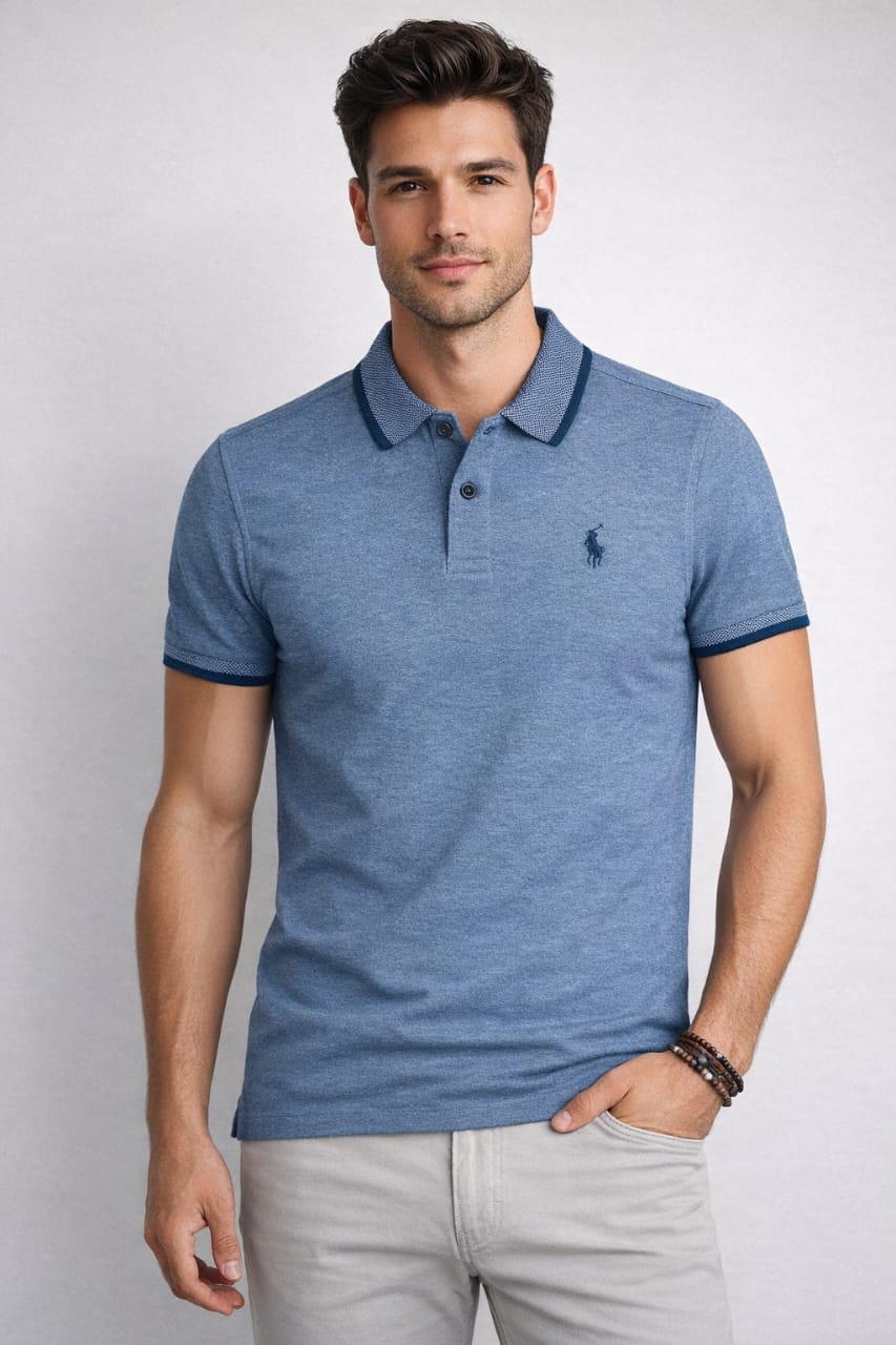 MEN'S Two Tone TEE POLO (Teal Blue)