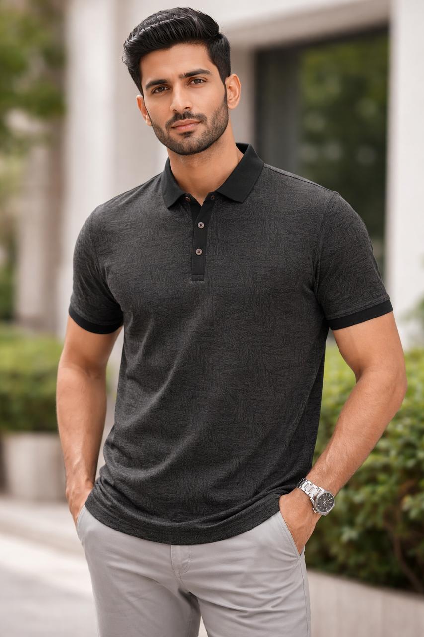 Regal Grid Weave Polo Tee ( Black)