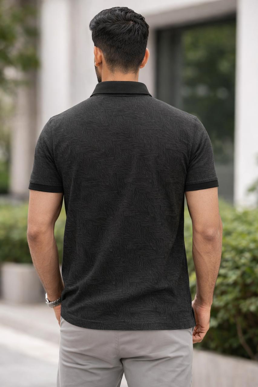 Regal Grid Weave Polo Tee ( Black)