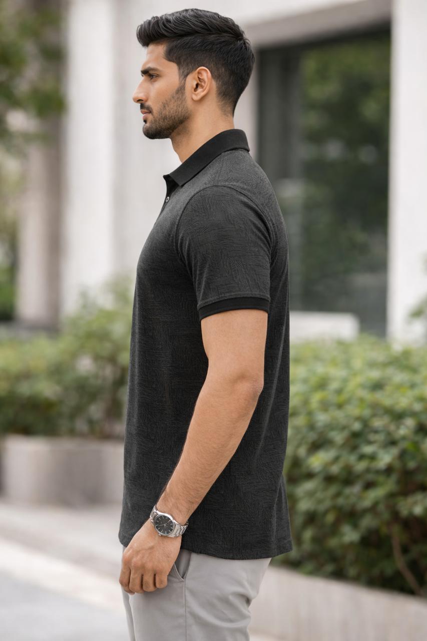 Regal Grid Weave Polo Tee ( Black)